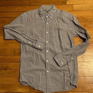 Men’s Uniqlo White Blue Purple Check Button Front Long Sleeve Dress Shirt S